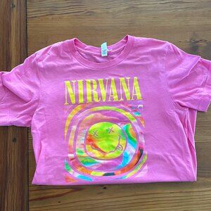 Nirvana Smiley Face Pink Rainbow T-Shirt Bella+Canvas